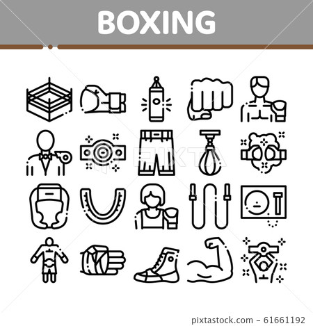 Boxing Sport Tool Collection Icons Set Vector 61661192