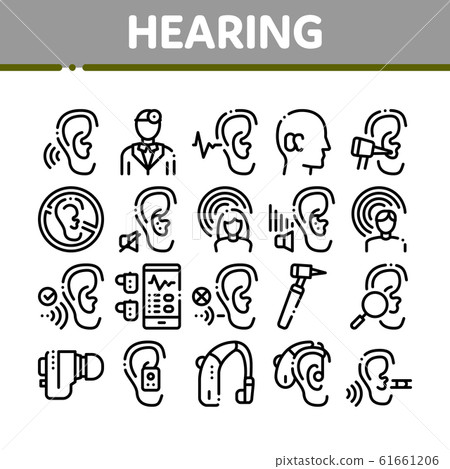 Hearing Human Sense Collection Icons Set Vector 61661206