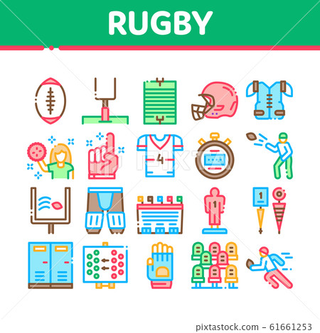 Rugby Sport Game Tool Collection Icons Set Vector 61661253