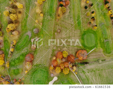 Aerial view of a golf course during autumn season 61661516