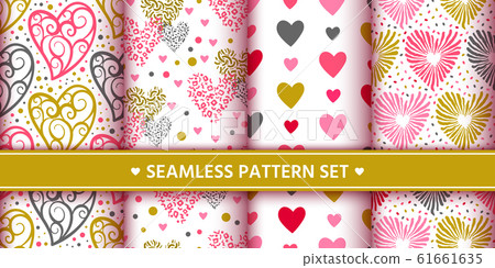 heart seamless pattern set love valentine romantic - Stock Illustration ...