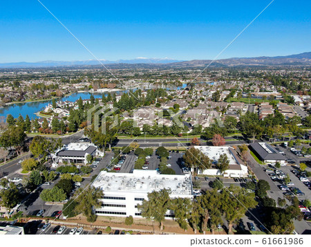 Aerial view of North Lake surrounded by residential neighborhood  61661986