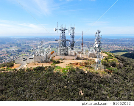 Aerial view of telecommunication antennas on the top of Mountain Aerial view of telecommunication antennas on the top of Mountain 61662032