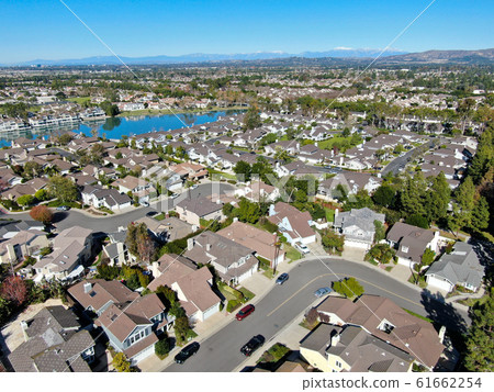 Aerial view of North Lake surrounded by residential neighborhood  61662254