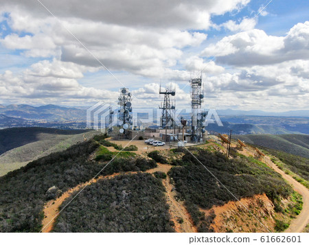Aerial view of telecommunication antennas on the top of Mountain Aerial view of telecommunication antennas on the top of Mountain 61662601