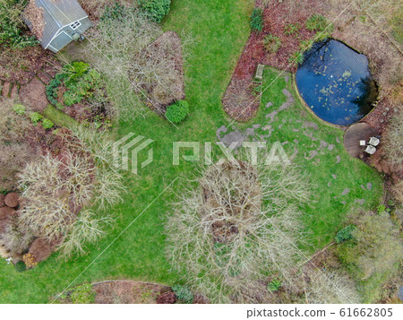 Aerial view of English garden type during winter season. 61662805