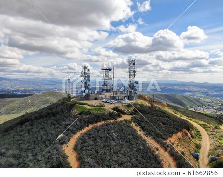 Aerial view of telecommunication antennas on the top of Mountain Aerial view of telecommunication antennas on the top of Mountain 61662856