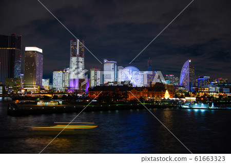 Yokohama Cityscape in Japan Minato Mirai 21 Office Entire Building Light-up Christmas Eve = December 24, 2019 Yokohama Cityscape in Japan Minato Mirai 21 Office Entire Building Light-up Christmas Eve = December 24, 2019 61663323