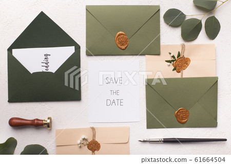 Beautiful pastel pink and green layout envelopes with postcards Beautiful pastel pink and green layout envelopes with postcards 61664504