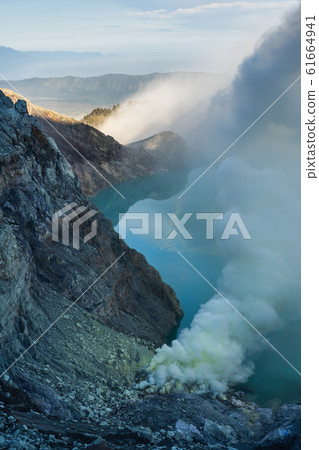 Kawah ijen, mount ijen volcano with crater lake on Kawah ijen, mount ijen volcano with crater lake on 61664941