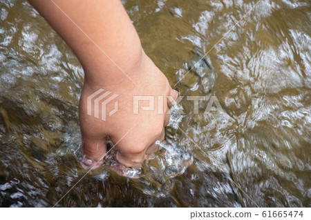 Children's hands in the clear stream Children's hands in the clear stream 61665474