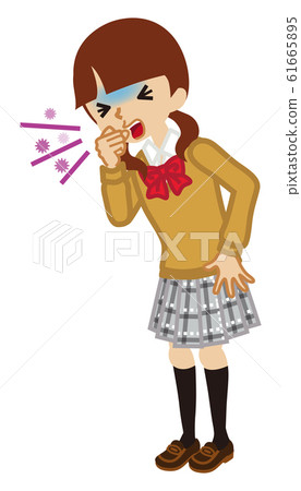 高中女生咳嗽-感冒症狀-全身 高中女生咳嗽-感冒症狀-全身 61665895
