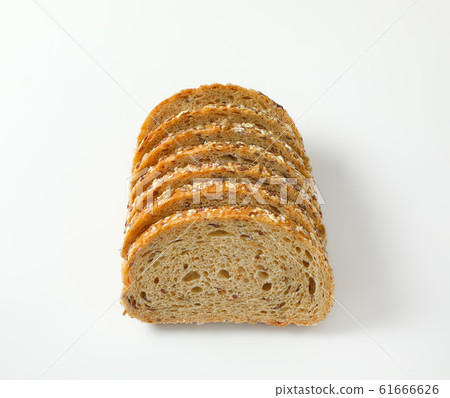 Sliced loaf of whole grain bread 61666626