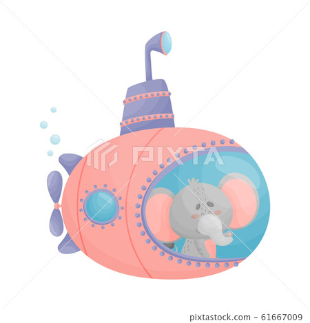 Cute Elephant Looking Out of Submarine Window Vector Illustration Cute Elephant Looking Out of Submarine Window Vector Illustration 61667009