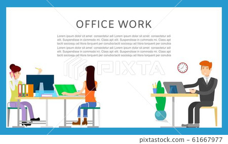 Business office working cartoon characters man and women vector illustration. Office workers, partners, successful work at office. Concept of teamwork banner. Business office working cartoon characters man and women vector illustration. Office workers, partners, successful work at office. Concept of teamwork banner. 61667977