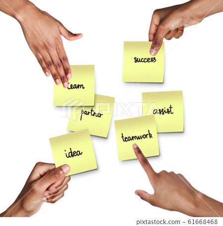 Cropped of afro people holding stickers with cooperation postulates 61668468