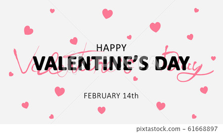 Happy Valentine's Day Text With Hearts On Gray Background, Panorama 61668897