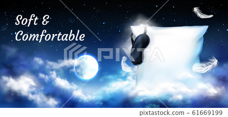 Pillow with blindfold in night sky with full moon Pillow with blindfold in night sky with full moon 61669199