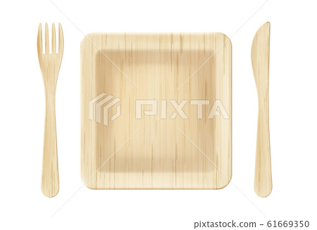 Wooden plate with fork and knife top view clip art Wooden plate with fork and knife top view clip art 61669350