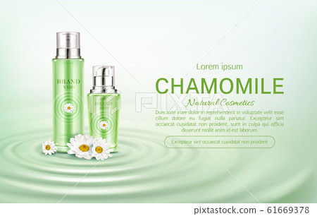 Chamomile eco cosmetics bottles mock up banner 61669378