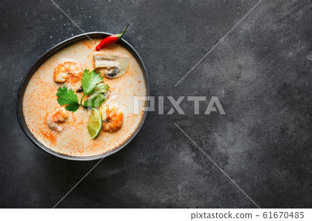 Tom yam kung spicy thai soup with shrimp, seafood, 61670485