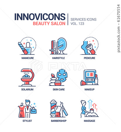 Beauty salon - vector line design style icons set - Stock Illustration ...