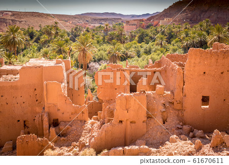 Ancient kasbah ruins and palm trees in Tinghir Morocco 61670611