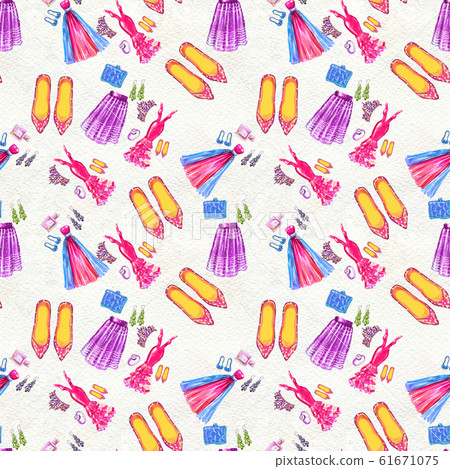 Fashion seamless pattern. Watercolor hand drawn... - Stock Illustration ...