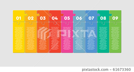 Nine piece puzzle square process line infographic - Stock Illustration ...