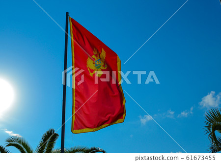 Montenegrin red flag with a two-headed eagle, 61673455