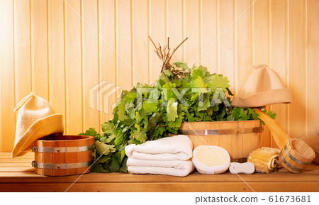 sauna accessories in a wooden sauna sauna accessories in a wooden sauna 61673681