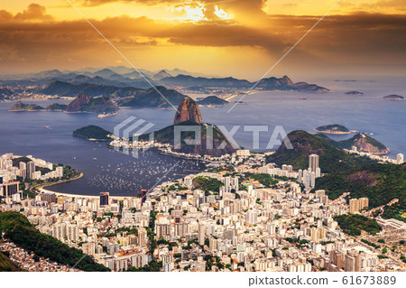 Panoramic view of the Sugar Loaf at sunset. Rio de Janeiro 61673889