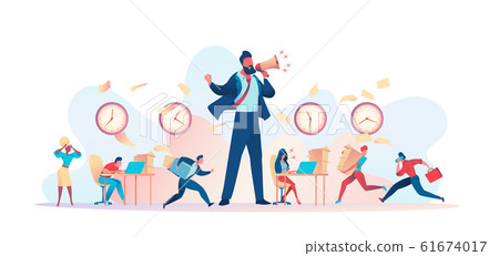 Huge angry boss yells into loudspeaker Deadline Huge angry boss yells into loudspeaker Deadline 61674017