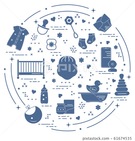 Vector Happy Childhood Newborn baby Kid stuff, toy 61674535