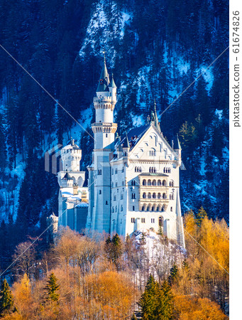 Beautiful view of world-famous Neuschwanstein Castle, southwest Bavaria, Germany Beautiful view of world-famous Neuschwanstein Castle, southwest Bavaria, Germany 61674826