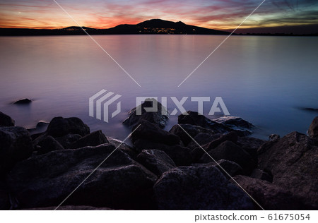 Palava and water reservoir Nove Mlyny in sunset 61675054