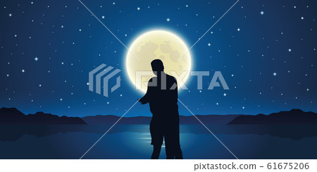 romantic night couple in love at the sea with... - Stock Illustration ...