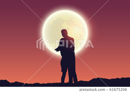 couple in love at full moon - Stock Illustration [61675208] - PIXTA