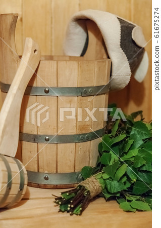 Interior details Finnish sauna steam room 61675274