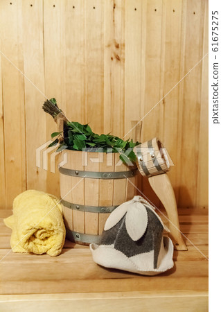 Interior details Finnish sauna steam room 61675275