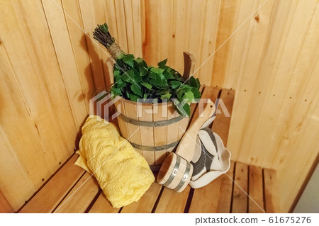 Interior details Finnish sauna steam room 61675276