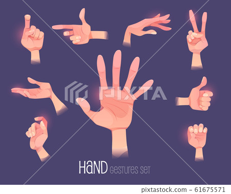 Hand gestures in different positions set isolated 61675571