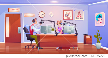 Radio hosts dj in studio, presenters man and woman 61675720