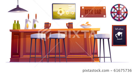 Beer bar stuff, pub desk with bottles and cups