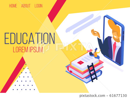 Education online, learning class using mobile phone vector illustration internet web page. 61677130