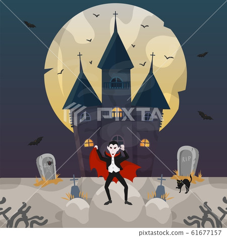 Count Dracula at castle on Halloween night celebration vector illustration. Count Dracula at castle on Halloween night celebration vector illustration. 61677157