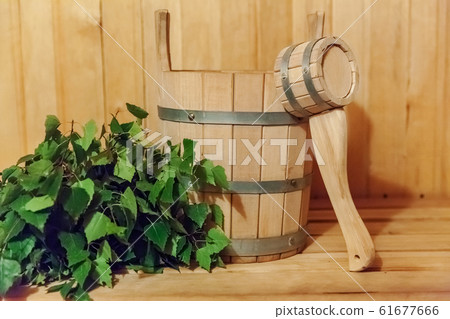 Interior details Finnish sauna steam room Interior details Finnish sauna steam room 61677666