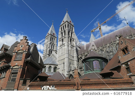 Notre Dame cathedral in Tournai, Belgium's oldest city with magnificent Romanesque architecture 61677918