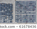 Aerial top view new cars lined up in the port for 61678436