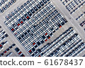 Aerial top view new cars lined up in the port for 61678437
